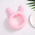 Diadema de felpa rosa con cuernos de reno para lavado facial, material de coralina suave - Rosa
