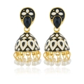 Vintage gouden Jhumka bel oorbellen met zwart emaille en witte parel kwastjes - Zwart