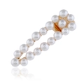 Barrette à cheveux dorée de style coréen avec double rangée de perles blanches - Style Perles Double Rangée (WFJ032)