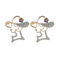 Boucles d'oreilles élégantes en métal doré avec profil de femme et fleurs en strass - Or Multicolore