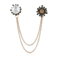 Elegante broche de doble cadena dorada con perla blanca y girasol de diamantes - Blanco