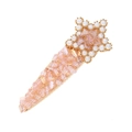 Detailed macro view of a gold star hair clip with pink crystals and white pearls - Pink (KC Gold Stem)