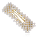 Elegant rectangle pearl hair clip with gold metal base on a white background - White (WFJ005)