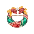 Kerstkrans broche met rode strik, emaille bladeren en kleurrijke fonkelende steentjes - KC Goud Rood Groen