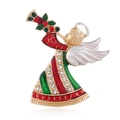 Spilla angelo di Natale in smalto rosso e verde con strass bianchi luccicanti - Rosso E Verde Oro