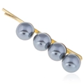 Elegant gold metal hair clip featuring four dark grey faux pearls in a linear arrangement - Gray (WFJ004)