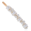 Pince à cheveux dorée élégante avec perles blanches superposées au style romantique - Barrette Croco Perles Blanches (WFJ007-Or)