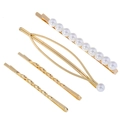 Lot de 4 barrettes à cheveux dorées avec perles blanches et motifs marbre - Ensemble Barrettes Perles (WFJ001)