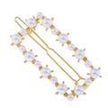 Barrette rectangulaire dorée évidée avec perles blanches brillantes pour coiffure féminine - Barrette Rectangulaire Évidée Perle (WFJ011)
