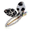 Barrette dorée élégante avec nœud léopard et bordure de strass étincelants - Barrette Nœud Léopard Café Clair (WFJ034-CaféClair)