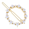 Barrette ronde élégante avec perles alternées sur une base en métal doré - Barrette Perle Circulaire (WFJ013)