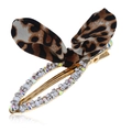 Pince à cheveux à nœud léopard élégante avec base dorée ornée de strass brillants - Barrette Nœud Léopard Café Foncé (WFJ034-CaféFoncé)