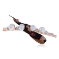 Barrette à cheveux or rose avec nœud léopard, perles blanches et strass brillants - Barrette Nœud Perle Café (WFJ035-Café)