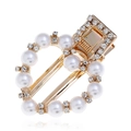 Barrette dorée élégante avec perles en cercle et strass brillants pour femmes - Pince Crocodile Perle Circulaire (WFJ027-Blanc)