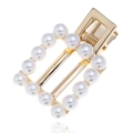 Pince à cheveux rectangulaire dorée élégante avec quatorze perles blanches - Barrette Perle Cadre Carré (WFJ030)
