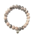 Pink zebra stone and white turquoise beaded heart pendant bracelet for couples - With Heart Style
