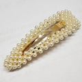 Pince à cheveux élégante avec perles blanches et base en métal doré rectangulaire - Barrette Décorée de Perles (WFJ014)