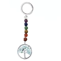 Portachiavi Albero della Vita colorato con sette perle chakra e pietre naturali verdi - Giada avventurina