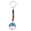 Portachiavi albero della vita chakra con sette perle di pietra naturale e turchese - Turchese Blu