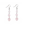 Vintage style long drop earrings with three tiered pink quartz beads and silver hooks - Rose Quartz