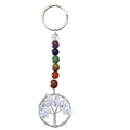 Detail of Tree of Life keychain with colorful chakra beads and woven silver wire pendant - Opal