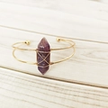 Detail of handmade gold wire-wrapped bracelet with a natural purple hexagonal crystal - Purple Crystal