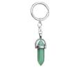 Llavero de piedra de cristal natural verde hexagonal en forma de bala plateada - Jade aventurina