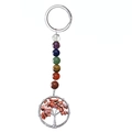 Detail of life tree keychain with 7 chakra beads and red stone chips on white background - Red Jasper