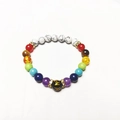Colorful natural stone bead bracelet with golden engraved mantra charm and crystal spacers - 8mm Bead / Multicolor Synthetic Gemstone Rhinestone Spacer Style