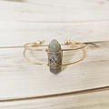 Handmade gold wire-wrapped bangle with hexagonal grey natural crystal stone - Flash Stone (Labradorite)