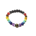 Elastic volcanic stone energy bracelet with multicolor gemstones and gold mantra bead - 8mm Bead / Seven Chakra Multicolor Lava Stone Style