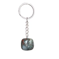 Natural bloodstone keychain with irregular square pendant and silver metal ring - Bloodstone