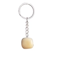 Porte-clés en pierre naturelle jaune clair avec pendentif carré et anneau argenté - Vieux Jade Jaune