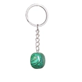 Green malachite style stone keychain with silver metal ring on a plain white background - Malachite