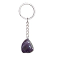 Natural raw amethyst gemstone keychain with silver metal ring on white background - Purple Crystal