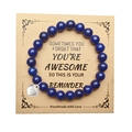 Lapis lazuli beaded bracelet with silver heart charm on an inspirational gift card - Alloy Heart / Lapis Imitation