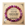 Purple striped agate beaded bracelet with heart pendant on inspirational message card - Alloy Heart / Rose Striped Agate
