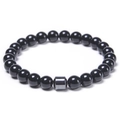 Minimalist 8mm black obsidian and hematite beaded bracelet with high polished finish - Obsidian Bracelet