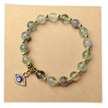 Green aventurine stone evil eye bracelet with gold spacers and crystal devil eye charm - Colorful Fluorite