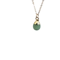 Detailed close-up of a teardrop-shaped green gemstone pendant with gold metal edging - Aventurine Jade