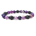 Pulsera de cuentas de ágata púrpura natural y piedra de lava negra con espaciadores - Raya Púrpura