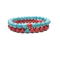 Détail du lot de bracelets en perles 8mm en turquoise bleue et pierres rondes rouge vermillon - 8mm / Turquoise Rouge Et Turquoise Bleue
