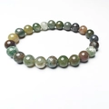 Detailweergave van mosagaat kralenarmband met natuurlijke groene texturen en gepolijste stenen - 8mm / Indiase Agaat