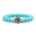 Blue turquoise beaded bracelet with vintage silver animal paw print pendant - 8mm / Blue Turquoise