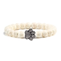White turquoise beaded bracelet featuring a silver metal paw print charm on white background - 8mm / Howlite