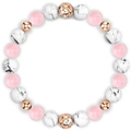 Bracciale fatto a mano con quarzo rosa, marmo bianco e perle in oro rosa lucido - Quarzo Rosa e Turchese Bianco Con Distanziatori Dorati