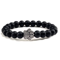 Matte black beaded bracelet with silver paw print charm for cat and dog lovers - 8mm / Matte Black