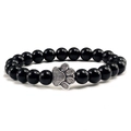 Minimalist black beaded bracelet with a silver metal cat paw print charm for women - 8mm / Bright Black
