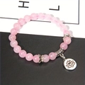 Rosa Zebra-Kristall Lotus-Charm-Armband mit silbernen Perlen auf elastischem Band - 8mm / Rosenquarz