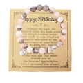 Pulsera de cuentas de piedra imperial con dije de corazón y tarjeta de cumpleaños - Con Tarjeta / Piedra Cebra Rosa
